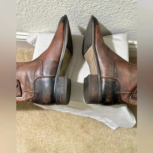 Arturo Chiang WomenTall Riding Boots Pull-On Brown Leather Distressed Side Zip 8 - Picture 10 of 12